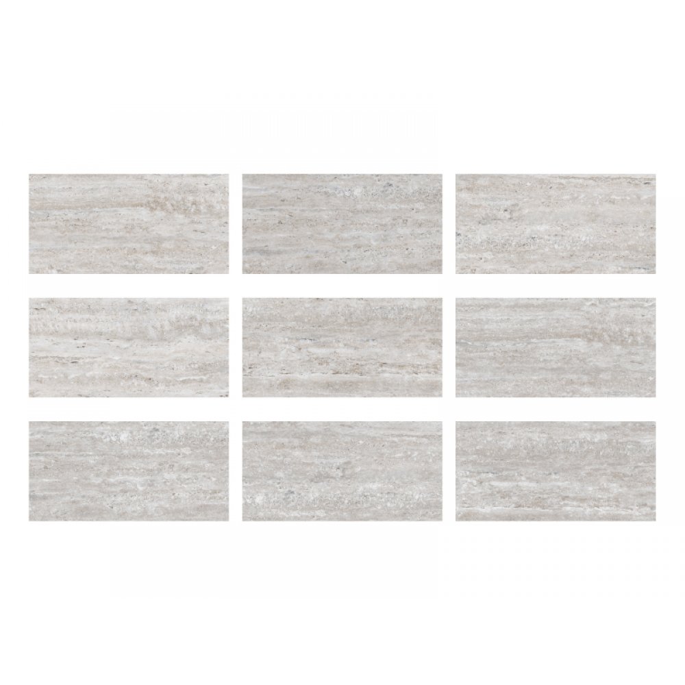 33x66cm Natural Seri Silver Traverten Mix 9 face Porselen Karo